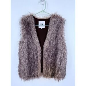 JACK Vest Womens Size S Faux Fur Winter Fall Brown Tan Gray Sleeveless Open Fron